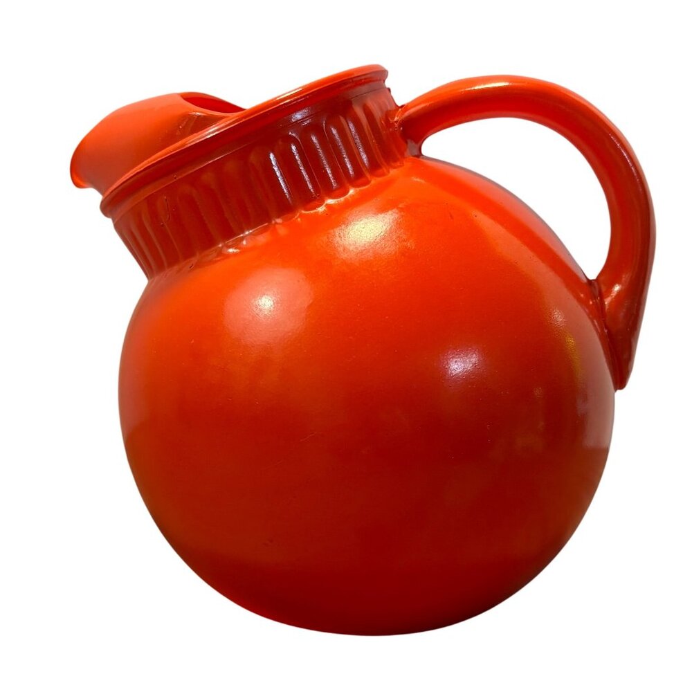 Vintage 1950s Anchor Hocking Fire King Ball Jug Pitcher Rainbow Line Tangerine